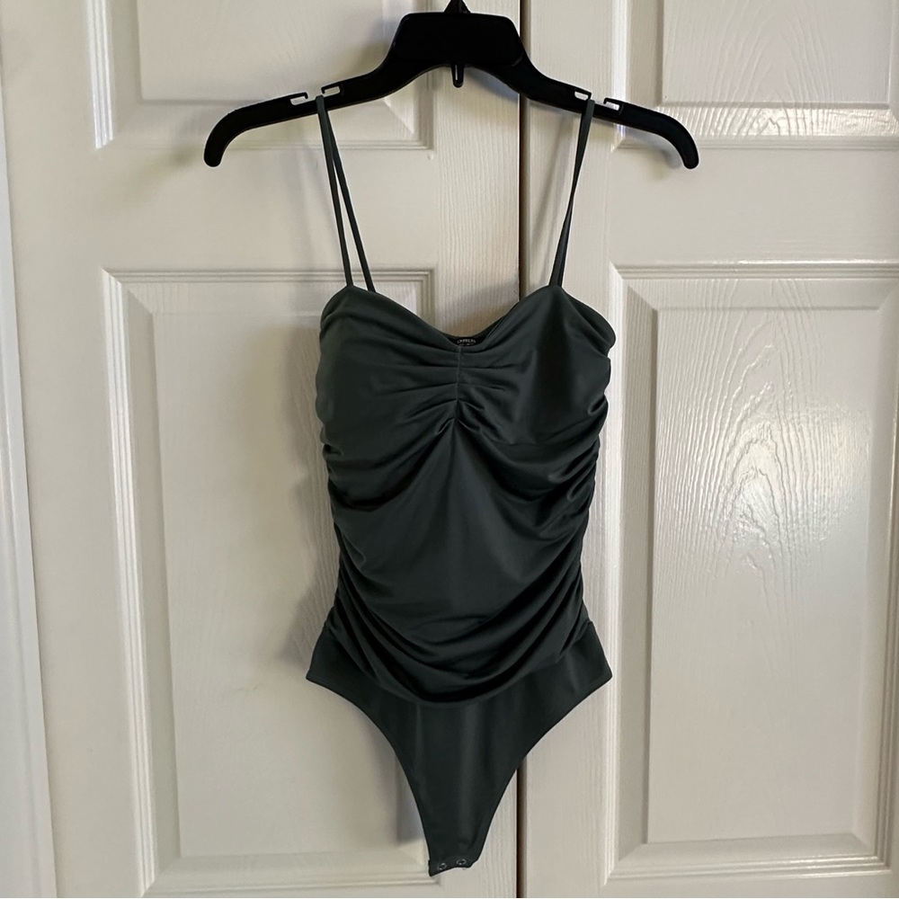 Dark Green Express Body Contour Bodysuit with ruching size small